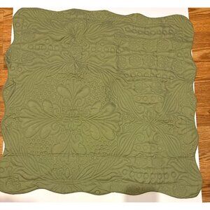 Decorative Pillow Sham Sage Green 28x28 Floral Quilted Scalloped Edge set of 2